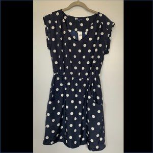 NWT Navy Gap Dress with White Polka Dots & Pockets